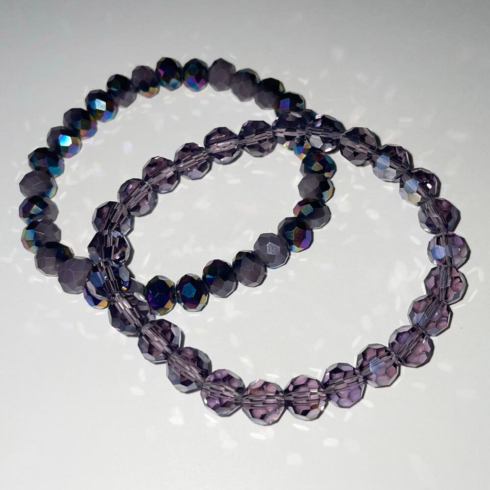 2 Piece Electroplated Faceted Austrian Crystal Bracelet Set ~ 7”